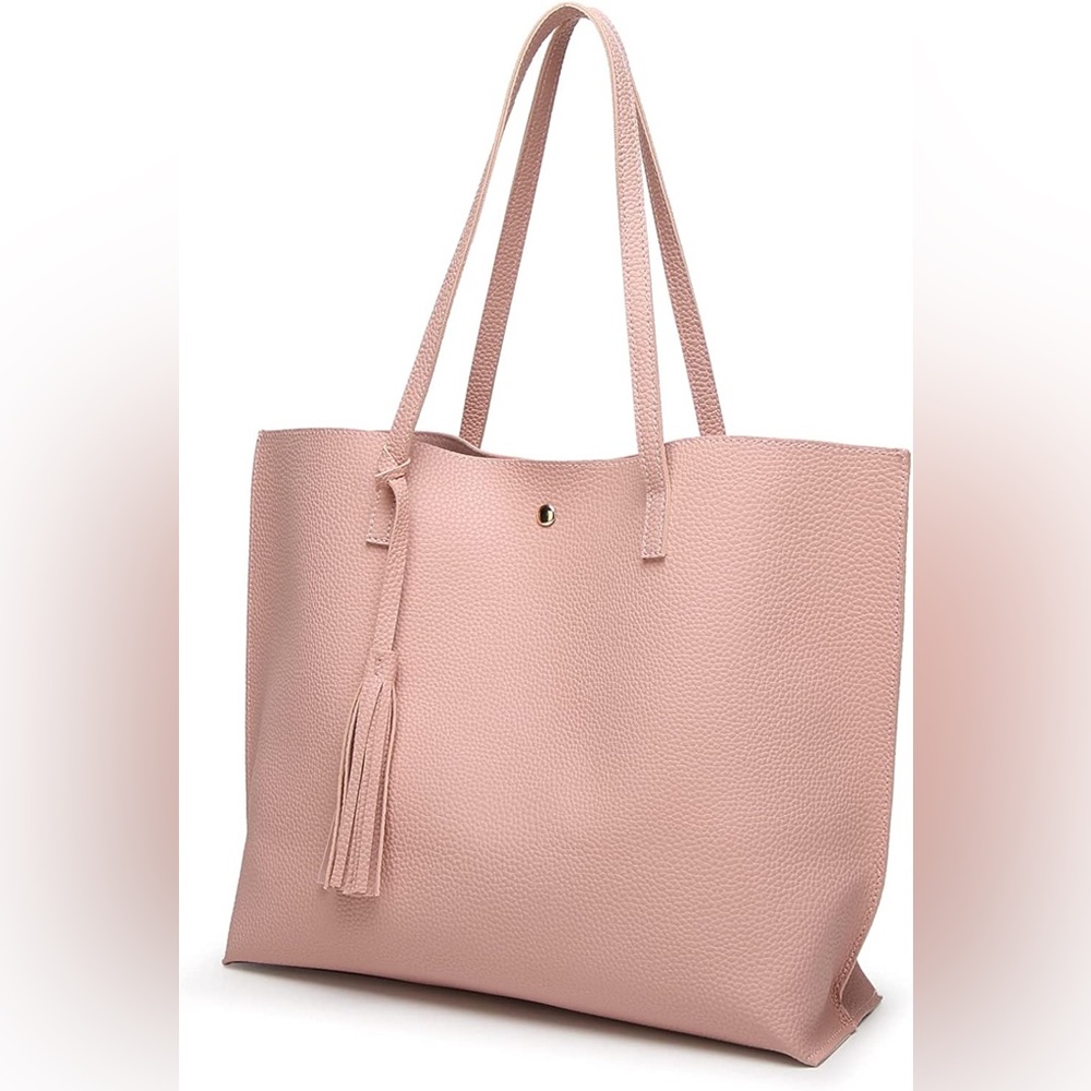 Pink Faux Leather Tote Shoulder Bag